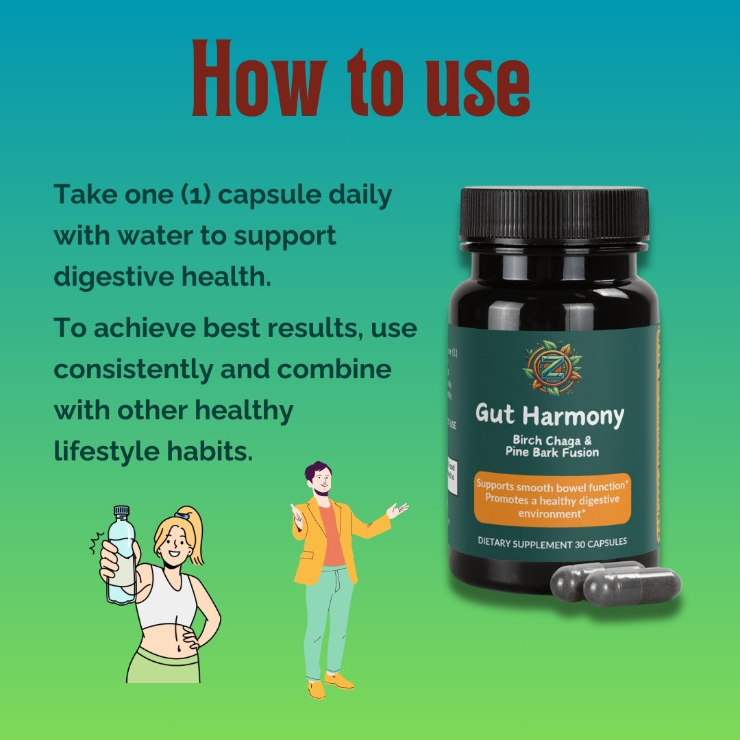 How to use Gut Harmony Capsules - Take one capsule daily with water for digestive support.