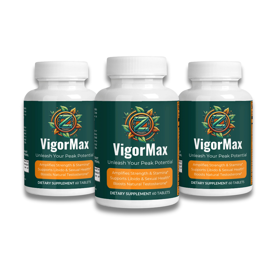 Triple bottle bundle of VigorMax by Zukra Energy, ideal for sustained support in boosting strength, stamina, libido, and testosterone levels.