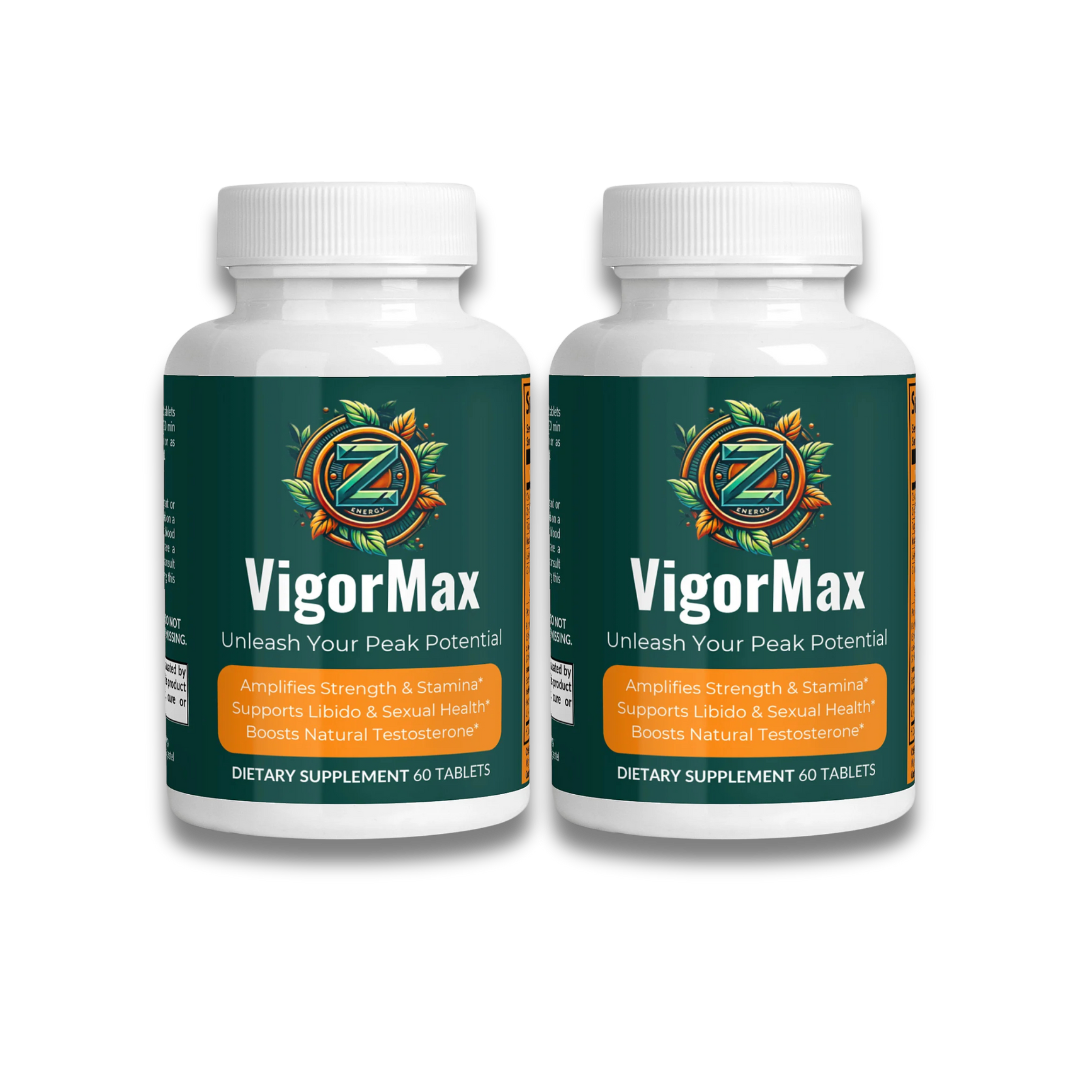 “Double bottle bundle of VigorMax by Zukra Energy, providing an extended supply of natural support for men’s vitality and performance.