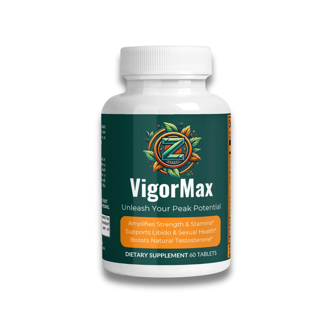 Single bottle of VigorMax by Zukra Energy, a dietary supplement for enhancing strength, stamina, libido, and natural testosterone.