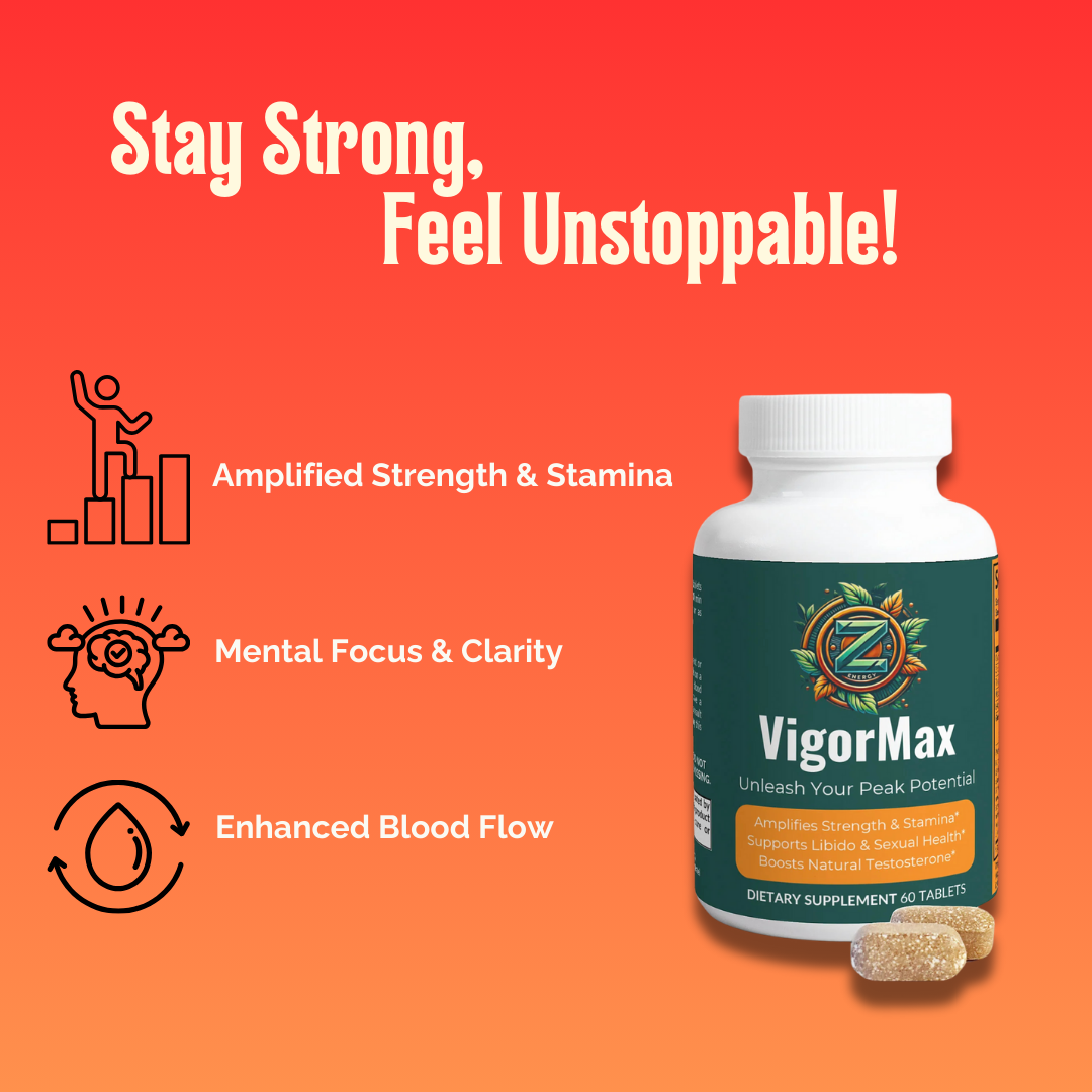 VigorMax benefits overview by Zukra Energy – emphasizing amplified strength, mental focus, and enhanced blood flow for optimal performance.